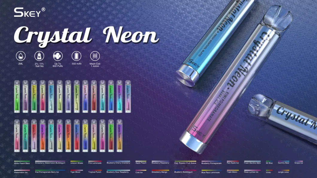 UK Wholesale Tpd Compliant Crystal Bar 600 Puffs Skey Crystal Neon 600 Puffs Disposable Vape Device